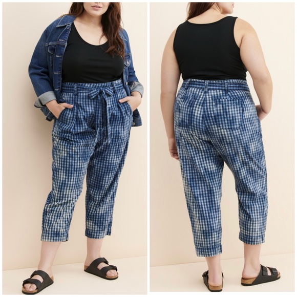 Anthropologie Pants - Anthropologie Maeve Avryl Bleached Slim Pants Size 12 Blue Check Plaid Bohemian